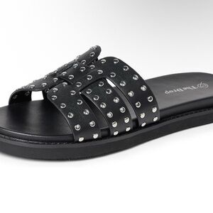 Trendy Black Studded Slide Sandals